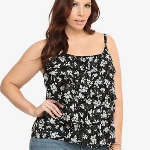 Torrid 4 4X Ruffled Cami Blouse Chiffon Banded